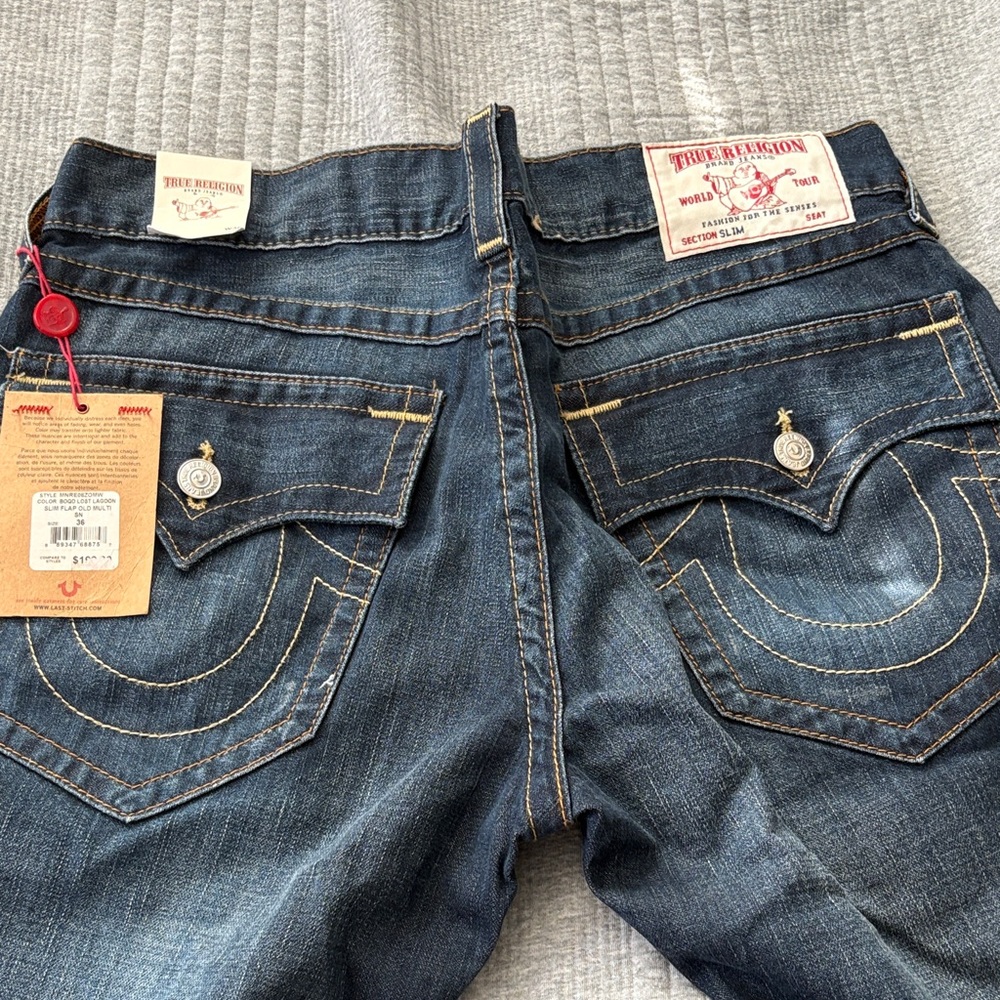 True Religion Dark Blue Jeans with Contrast Stitching